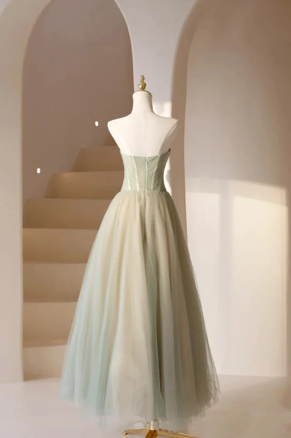 Charming Sage Green Beading Prom Dresses 2024 A-Line / Princess Strapless Sleeveless Backless Floor-Length / Long Formal Dresses