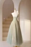 Charming Sage Green Beading Prom Dresses 2024 A-Line / Princess Strapless Sleeveless Backless Floor-Length / Long Formal Dresses
