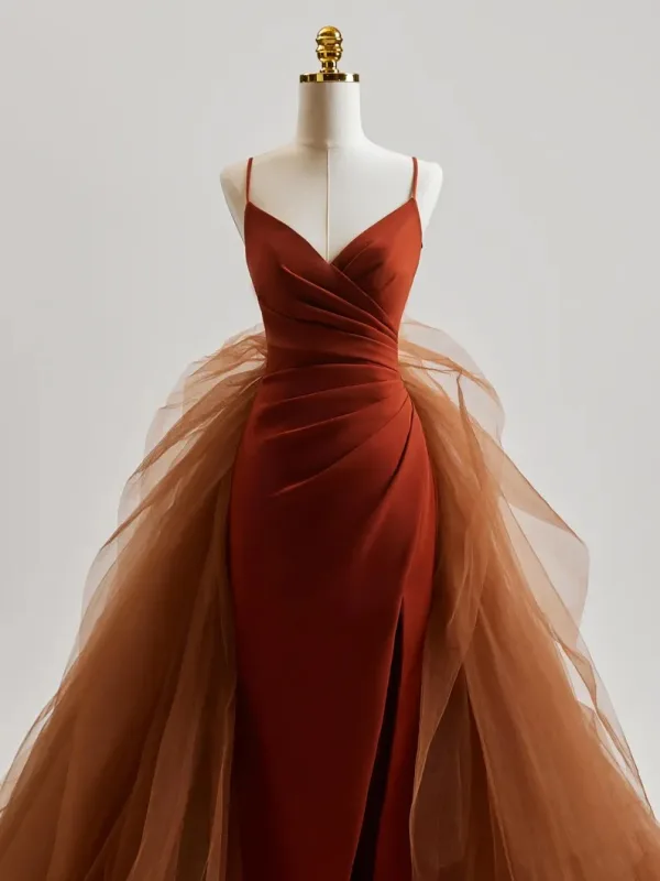 Mode Rouge Fendue devant Robe De Bal 2025 Trompette / Sirène Bretelles Spaghetti Sans Manches Dos Nu Train De Balayage Robe De Ceremonie