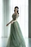 Chic / Beautiful Sage Green Appliques Prom Dresses 2024 A-Line / Princess Off-The-Shoulder Sleeveless Backless Lace Up Floor-Length / Long Prom Formal Dresses