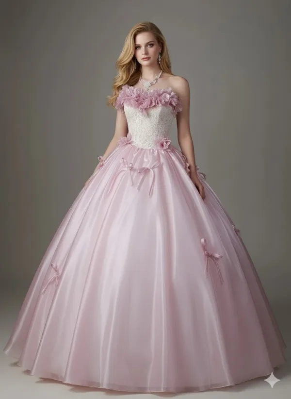 Chic / Beautiful Blushing Pink Appliques Lace Flower Bow Prom Dresses 2026 Ball Gown Strapless Sleeveless Backless Floor-Length / Long Prom Formal Dresses