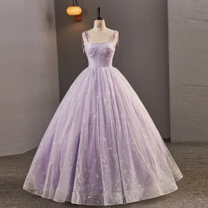 Glamorøs Stjerne Strapless Korsett Lavendel Ballkjoler Tyll Kryssede Stropper Spaghettistropper Uten Ermer Quinceañera Ballkjole Lange Formelle Kjoler 2023