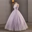 Glamorous Star Strapless Corset Lavender Prom Dresses Tulle Crossed Straps Spaghetti Straps Sleeveless Quinceañera Ball Gown Floor-Length / Long Formal Dresses 2023