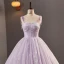 Glamorous Star Strapless Corset Lavender Prom Dresses Tulle Crossed Straps Spaghetti Straps Sleeveless Quinceañera Ball Gown Floor-Length / Long Formal Dresses 2023