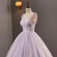 Glamorous Star Strapless Corset Lavender Prom Dresses Tulle Crossed Straps Spaghetti Straps Sleeveless Quinceañera Ball Gown Floor-Length / Long Formal Dresses 2023