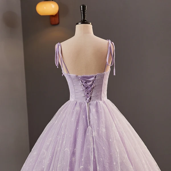 Glamorous Star Strapless Corset Lavender Prom Dresses Tulle Crossed Straps Spaghetti Straps Sleeveless Quinceañera Ball Gown Floor-Length / Long Formal Dresses 2023