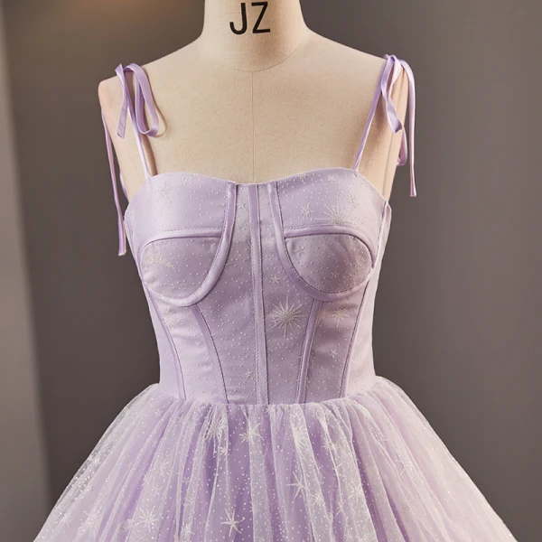 Glamorous Star Strapless Corset Lavender Prom Dresses Tulle Crossed Straps Spaghetti Straps Sleeveless Quinceañera Ball Gown Floor-Length / Long Formal Dresses 2023