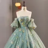 Flower Fairy Sage Green Sweetheart Corset Prom Dresses Floral Crossed Straps Lace Floor-Length / Long Ball Gown Tulle Formal Dresses 2023