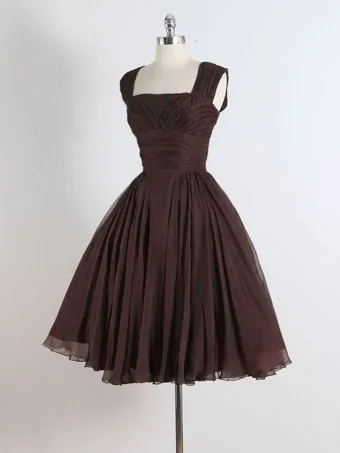 Modest Simple Foldable Brown Short Homecoming Graduation Dresses 2024 A Line Princess Square Neckline Sleeveless Backless