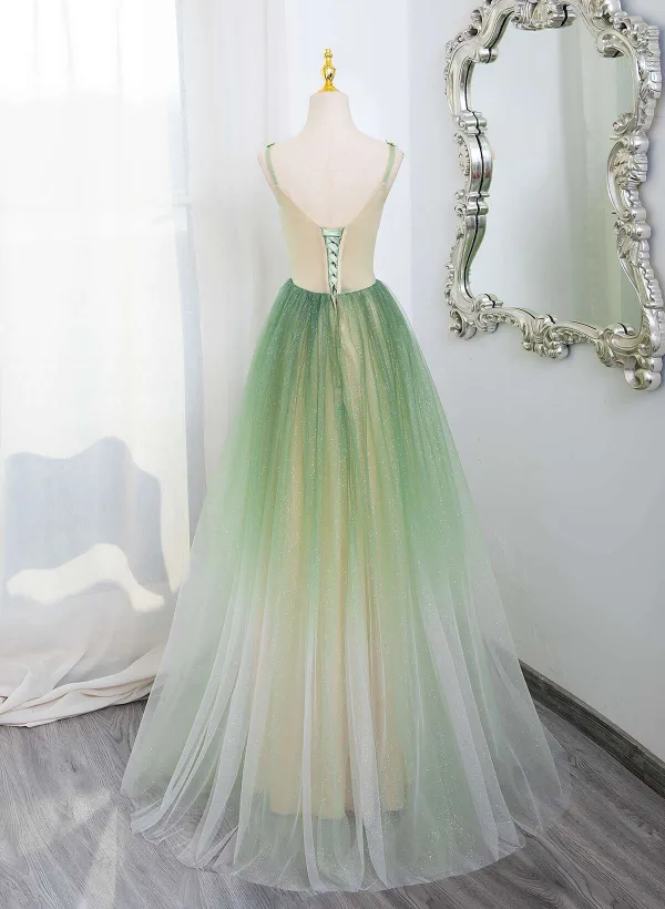 Fashion Sage Green Sequins Appliques Prom Dresses 2025 A-Line / Princess Spaghetti Straps Sleeveless Backless Floor-Length / Long Prom Formal Dresses
