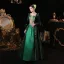 Vintage / Retro Medieval Green Prom Dresses 2023 Crossed Straps 3D Lace Puffy Printing Square Neckline 3/4 Sleeve Satin Floor-Length / Long Ball Gown Formal Dresses