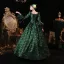 Vintage / Retro Medieval Green Prom Dresses 2023 Crossed Straps 3D Lace Puffy Printing Square Neckline 3/4 Sleeve Satin Floor-Length / Long Ball Gown Formal Dresses
