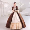 Medieval Vintage / Retro Brown Ball Gown Prom Dresses 2024 1/2 Sleeves Crossed Straps Floor-Length / Long Square Neckline Pageant Prom Formal Dresses