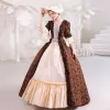 Medieval Vintage / Retro Brown Ball Gown Prom Dresses 2024 1/2 Sleeves Crossed Straps Floor-Length / Long Square Neckline Pageant Prom Formal Dresses