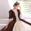 Medieval Vintage / Retro Brown Ball Gown Prom Dresses 2024 1/2 Sleeves Crossed Straps Floor-Length / Long Square Neckline Pageant Prom Formal Dresses