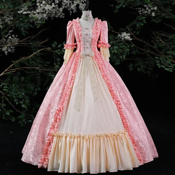 Medieval Vintage / Retro Brown Ball Gown Prom Dresses 2024 1/2 Sleeves Crossed Straps Floor-Length / Long Square Neckline Pageant Prom Formal Dresses