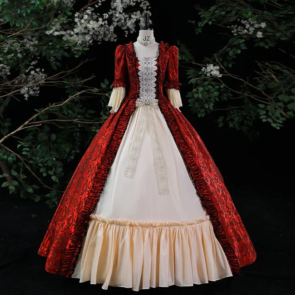 Medieval Vintage / Retro Brown Ball Gown Prom Dresses 2024 1/2 Sleeves Crossed Straps Floor-Length / Long Square Neckline Pageant Prom Formal Dresses