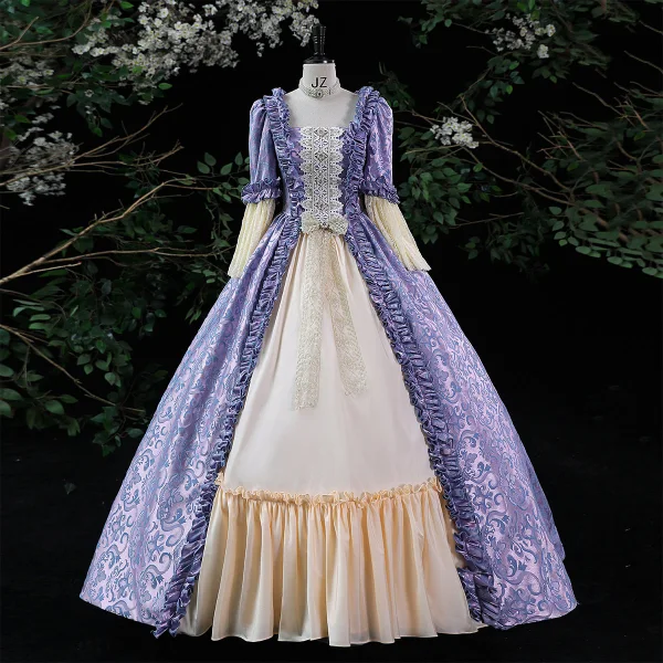 Medieval Vintage / Retro Brown Ball Gown Prom Dresses 2024 1/2 Sleeves Crossed Straps Floor-Length / Long Square Neckline Pageant Prom Formal Dresses