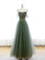 Chic / Beautiful Sage Green Appliques Prom Dresses 2024 A-Line / Princess Strapless Sleeveless Backless Floor-Length / Long Formal Dresses