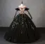 Flower Fairy Black Lace Flower Prom Dresses 2023 Ball Gown Off-The-Shoulder Short Sleeve Backless Floor-Length / Long Formal Dresses