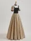 Elegant Gold Glitter Prom Dresses 2025 A-Line / Princess Square Neckline Short Sleeve Backless Floor-Length / Long Formal Dresses