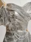 Scintillantes Argenté Perlage Paillettes Robe De Bal 2025 Princesse De l'épaule Manches Courtes Dos Nu Train De Balayage Robe De Ceremonie