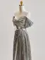 Scintillantes Argenté Perlage Paillettes Robe De Bal 2025 Princesse De l'épaule Manches Courtes Dos Nu Train De Balayage Robe De Ceremonie