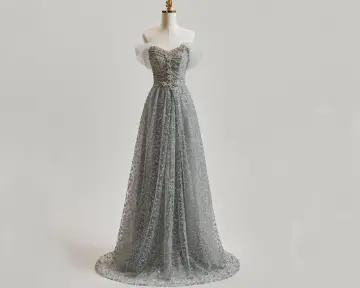 Chic Belle Gris Perlage Faux Diamant Paillettes Robe De Bal 2025 Princesse Bustier Sans Manches Dos Nu Train De Balayage Robe De Ceremonie