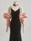 Mode Sexy Noire Dos Nu Noeud Robe De Soirée 2025 Trompette / Sirène Bretelles Spaghetti Volants Manches Courtes Train De Balayage Robe De Ceremonie