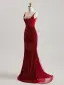 Scintillantes Bordeaux Paillettes Robe De Bal 2025 Trompette / Sirène Bretelles Spaghetti Sans Manches Dos Nu Train De Balayage Robe De Ceremonie