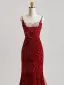 Scintillantes Bordeaux Paillettes Robe De Bal 2025 Trompette / Sirène Bretelles Spaghetti Sans Manches Dos Nu Train De Balayage Robe De Ceremonie