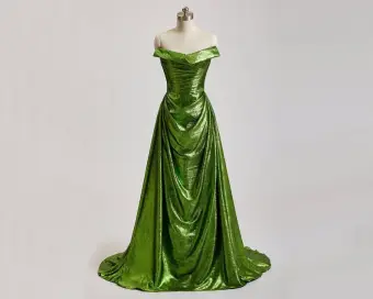 Sexy Green Sequins Evening Dresses 2025 A Line Princess Strapless Sleeveless Backless Sweep Train Formal Dresses