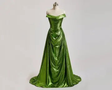 Sexy Green Sequins Evening Dresses 2025 A Line Princess Strapless Sleeveless Backless Sweep Train Formal Dresses