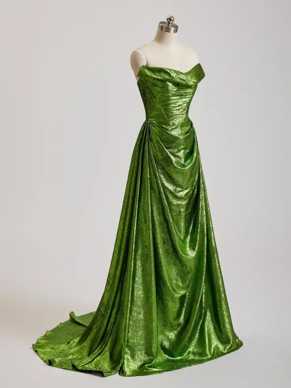 Sexy Grün Pailletten Abendkleider 2025 A Linie Bandeau Ärmellos Rückenfreies Sweep / Pinsel Zug Festliche Kleider