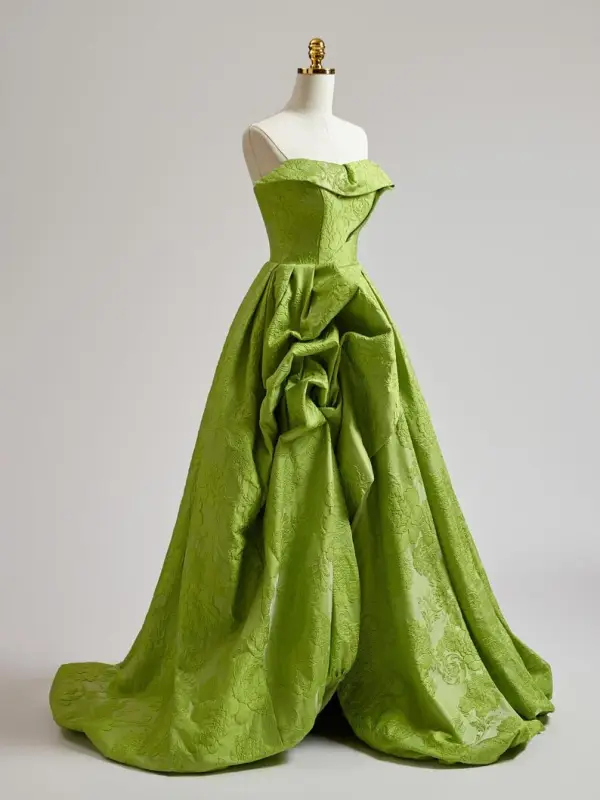 Chic / Beautiful Sage Green Ruffle Prom Dresses 2025 Ball Gown Strapless Sleeveless Backless Floor-Length / Long Formal Dresses