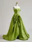 Chic / Beautiful Sage Green Ruffle Prom Dresses 2025 Ball Gown Strapless Sleeveless Backless Floor-Length / Long Formal Dresses
