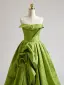Chic / Beautiful Sage Green Ruffle Prom Dresses 2025 Ball Gown Strapless Sleeveless Backless Floor-Length / Long Formal Dresses