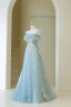 Mode Bleu Ciel Étoile Paillettes Robe De Bal 2024 Princesse Encolure Carrée Sans Manches Dos Nu Longue Robe De Ceremonie