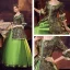 Vintage / Retro Medieval Cosplay Lime Green Prom Dresses 2024 3/4 Sleeve Crossed Straps Square Neckline Floor-Length / Long Satin Ball Gown Formal Dresses