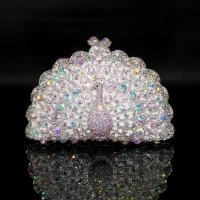 Sparkly Bling Bling Sølv Håndvesken  Beading Rhinestone Håndlaget Lær Bryllup Fest Aften Tilbehør 2019