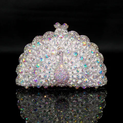 Brillante Bling Bling Plata Bolsas de embrague Rebordear Rhinestone Hecho a mano Cuero Boda Fiesta Noche Accesorios 2019