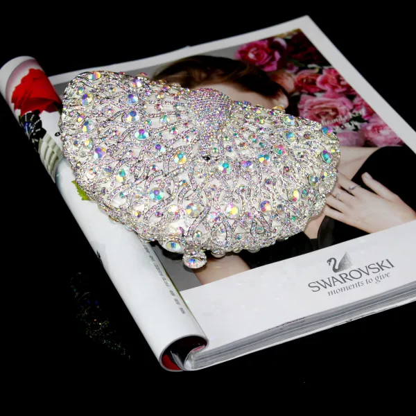 Sparkly Bling Bling Silver Clutch Bags Beading Rhinestone Handmade Leather Wedding Cocktail Party Evening Party Accessories 2019