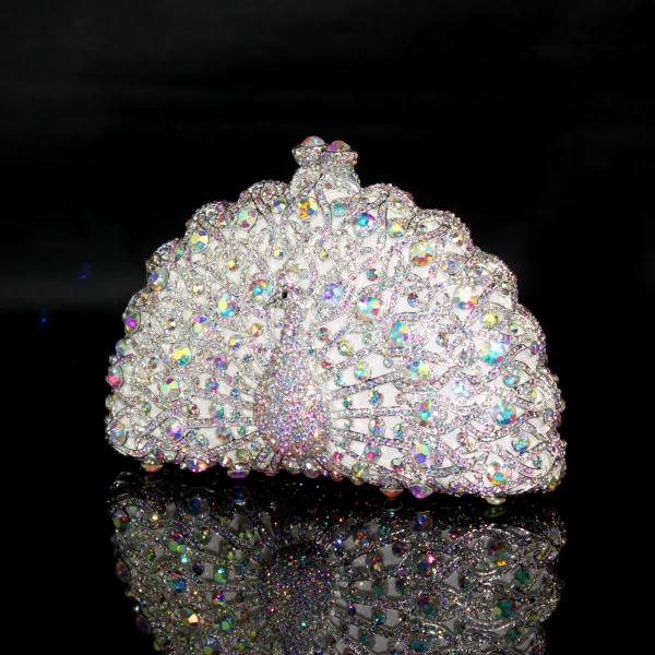 Sparkly Bling Bling Silver Clutch Bags Beading Rhinestone Handmade Leather Wedding Cocktail Party Evening Party Accessories 2019