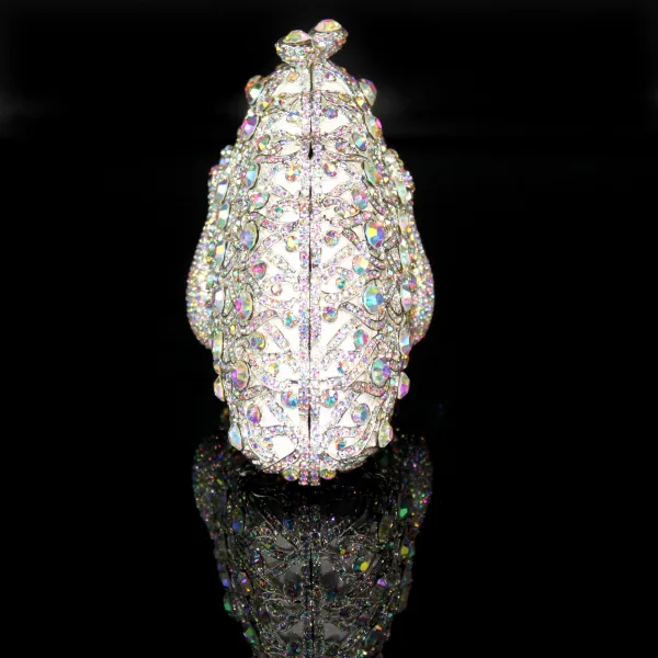Sparkly Bling Bling Silver Clutch Bags Beading Rhinestone Handmade Leather Wedding Cocktail Party Evening Party Accessories 2019
