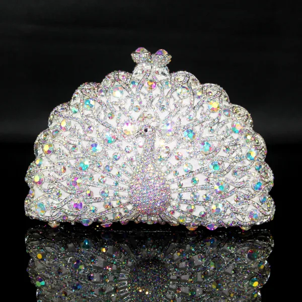 Sparkly Bling Bling Silver Clutch Bags Beading Rhinestone Handmade Leather Wedding Cocktail Party Evening Party Accessories 2019
