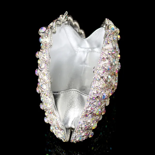 Sparkly Bling Bling Silver Clutch Bags Beading Rhinestone Handmade Leather Wedding Cocktail Party Evening Party Accessories 2019