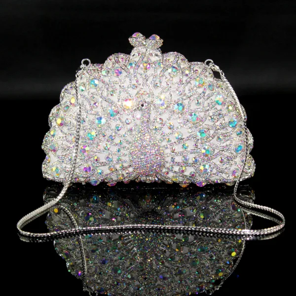 Sparkly Bling Bling Silver Clutch Bags Beading Rhinestone Handmade Leather Wedding Cocktail Party Evening Party Accessories 2019