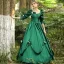 Medieval Vintage / Retro Green Flower Prom Dresses 2024 Crossed Straps Floor-Length / Long Satin U-Neck Cosplay 1/2 Sleeves Ball Gown Prom Formal Dresses