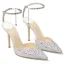 Charmant Silber Leder Strass Brautschuhe 2022 8 cm Stilettos Knöchelriemen Spitzschuh Hochzeit Sandaletten Hochhackige