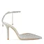 Charmant Silber Leder Strass Brautschuhe 2022 8 cm Stilettos Knöchelriemen Spitzschuh Hochzeit Sandaletten Hochhackige